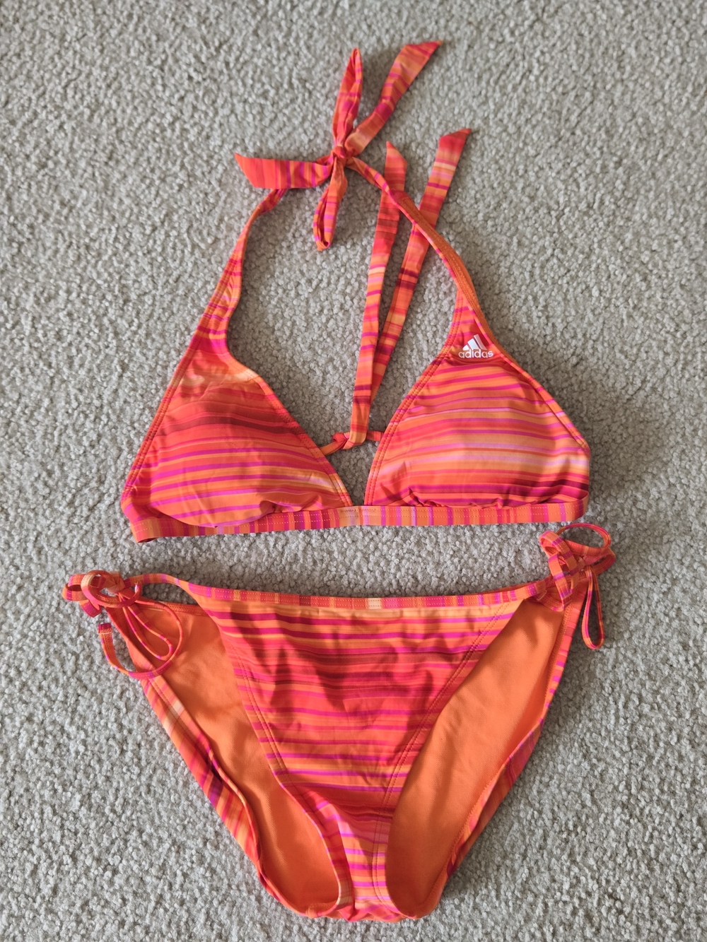 Adidas Neon Pink & Orange Stripe Bikini Set